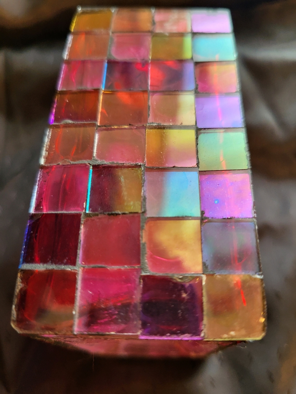Faceted 5.5 x 3 In. Glass Perfume Bottle with Pink Mosaic Panels With Stopper - Picture 5 of 12